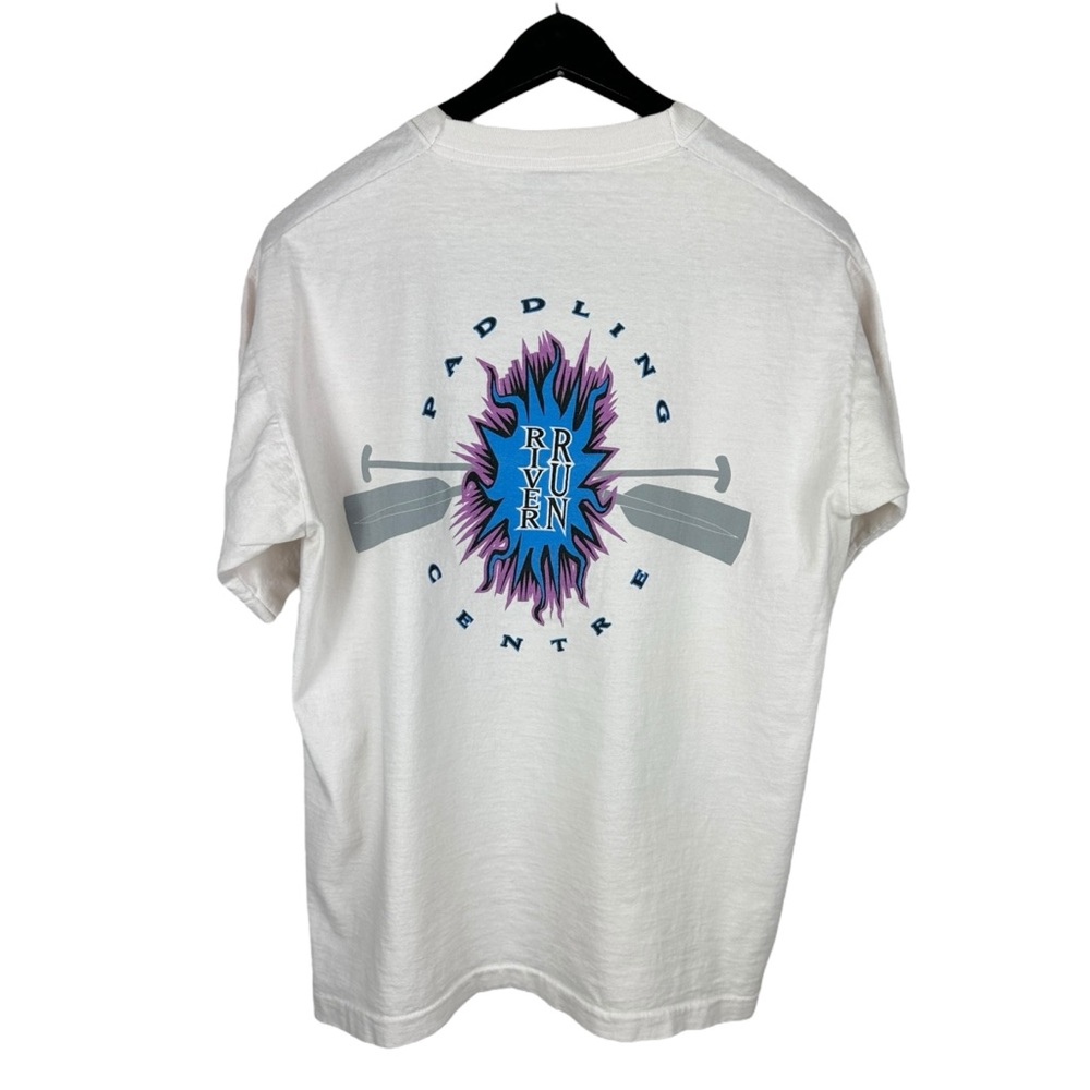 Vintage 90s River Run Paddling Center Boating Single Stitch White Shirt Size L